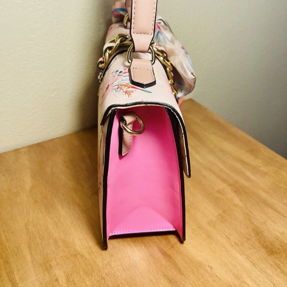 ALDO Cailla Floral Top Handle Bag Purse Pink Crossbody Bow Scarf Accent Vacation